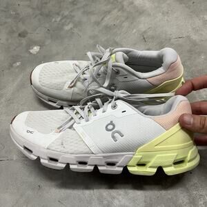 On Womens Cloudflyer 4 White Yellow Pink Running Shoes Sneakers Size W10